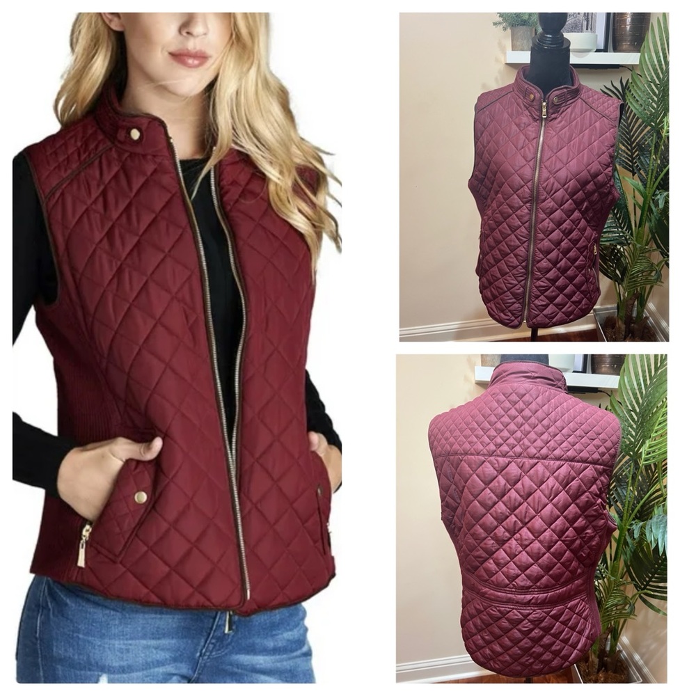 Love Tree Quilted Padded Burgundy Brown Piping Vest w/ Gold Hardware 3X